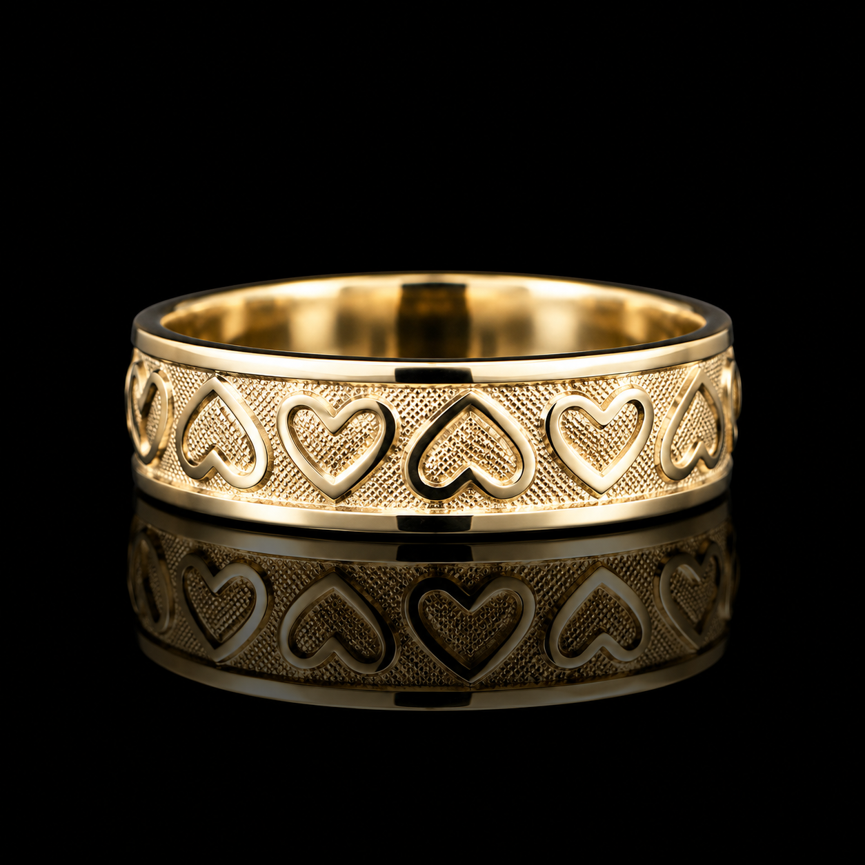 14K Gold Hearts Band Ring