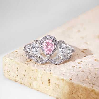 Crown Pink Pear Diamond Ring