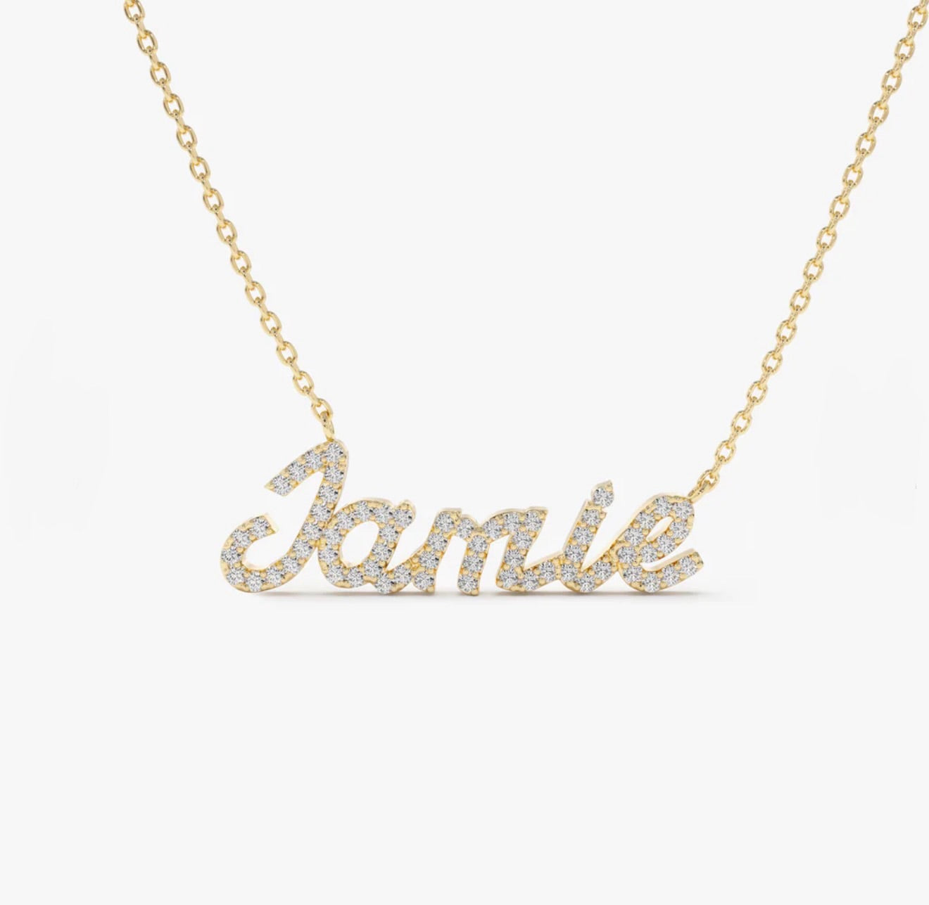 14K Gold Natural Diamond Custom Name Necklace