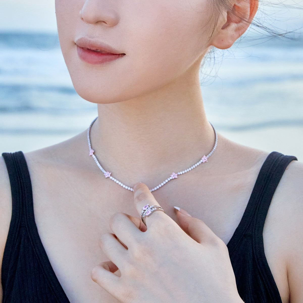 Pink Flower Diamond Necklace