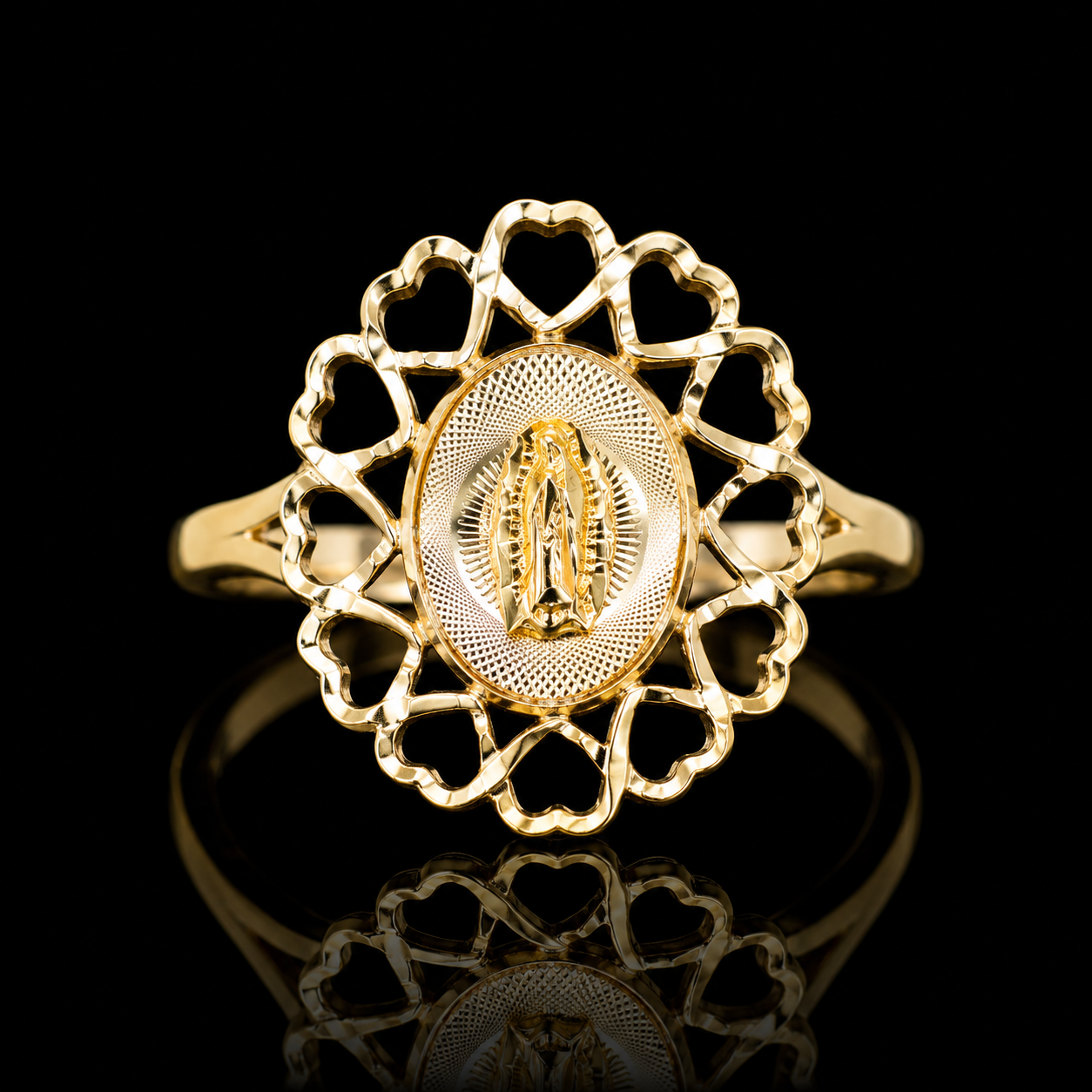 14K Gold Virgencita Hearts Ring