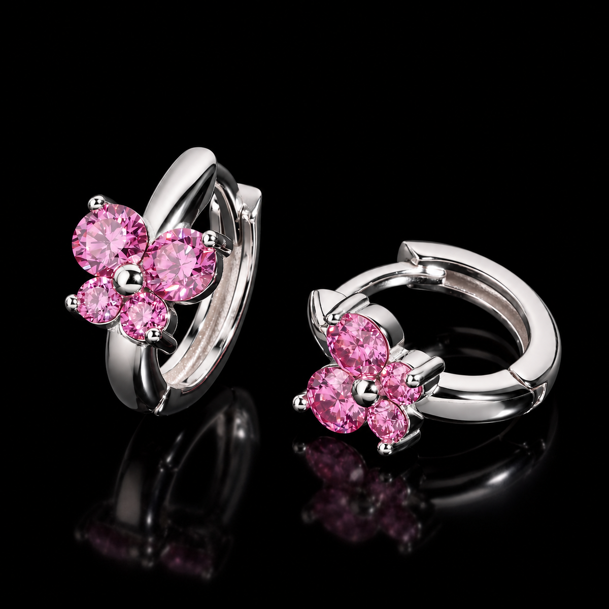 Pink VVS Butterfly Huggie Earrings
