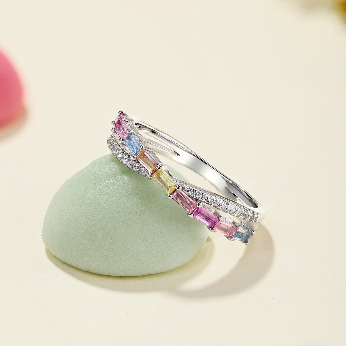 Colorful Rectangle Diamond Ring