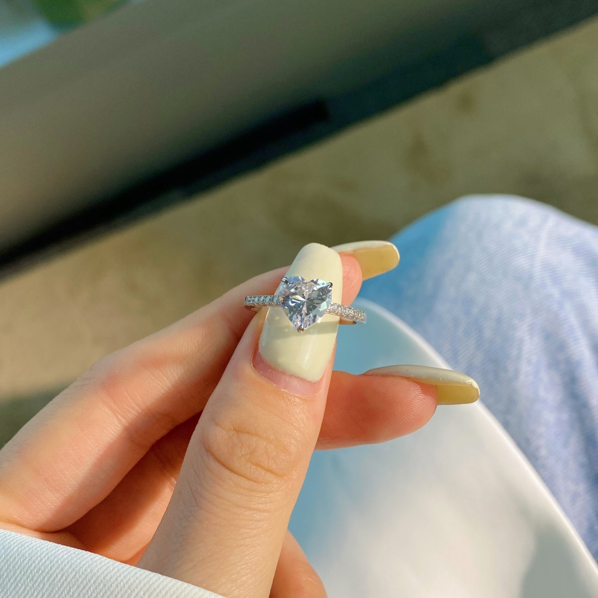 White Heart Diamond Ring