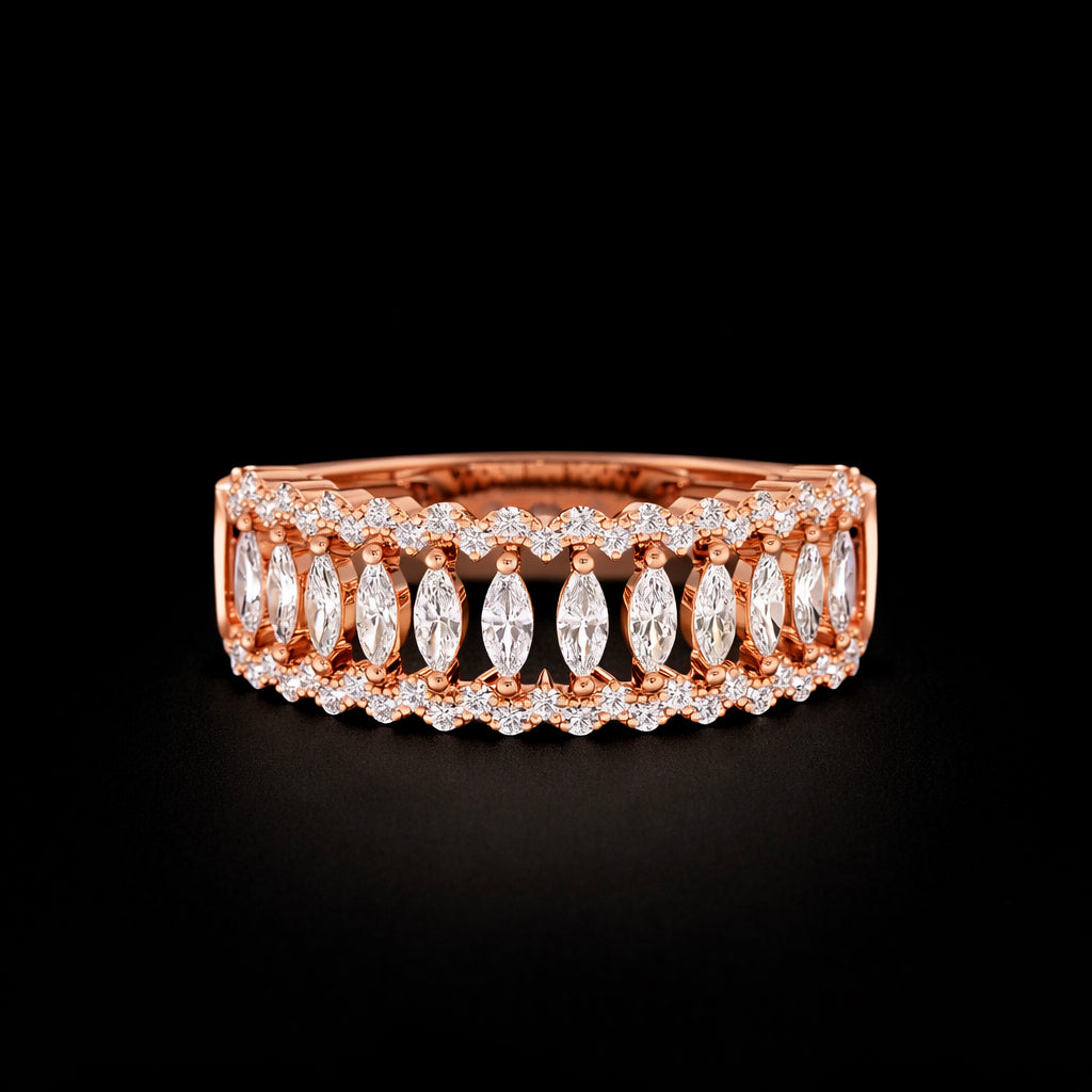14K Gold Natural Marquise and Natural Diamond Ring