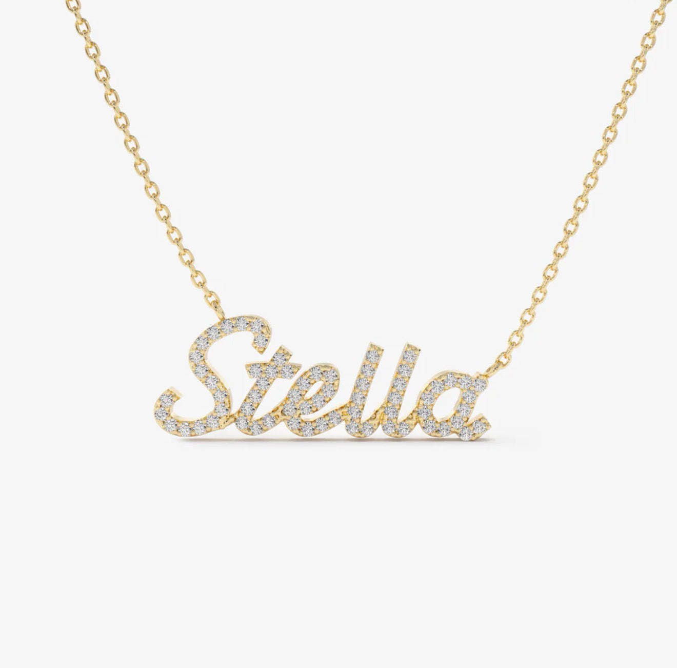 14K Gold Natural Diamond Custom Name Necklace