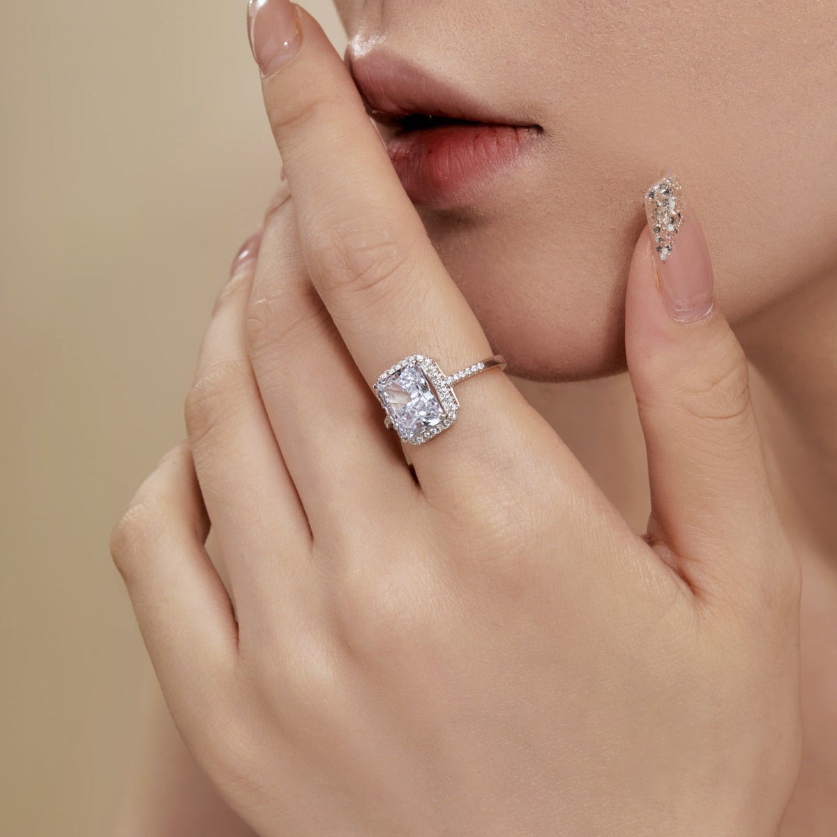 White Rectangle Diamond Ring