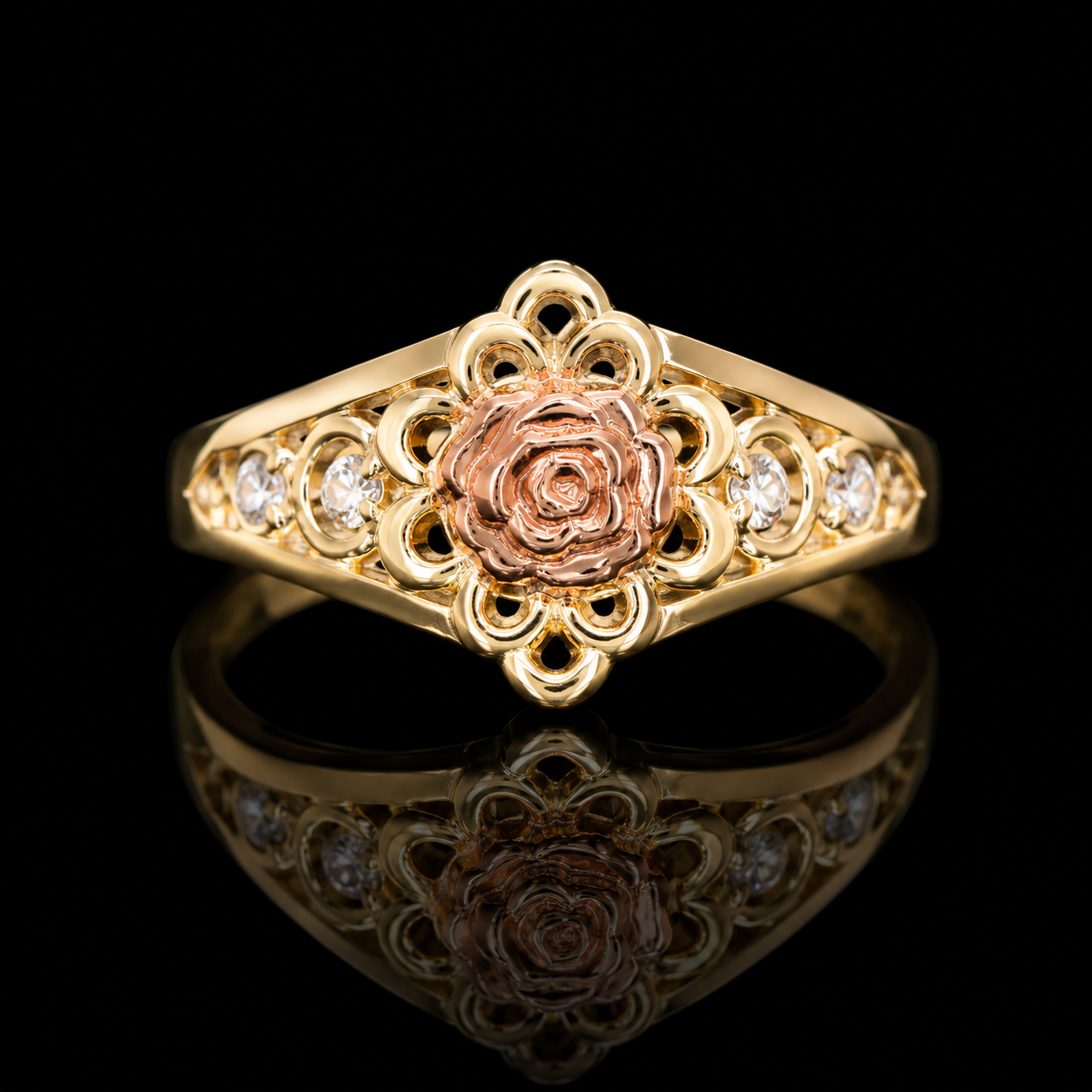14K Gold Rose Blossom Ring