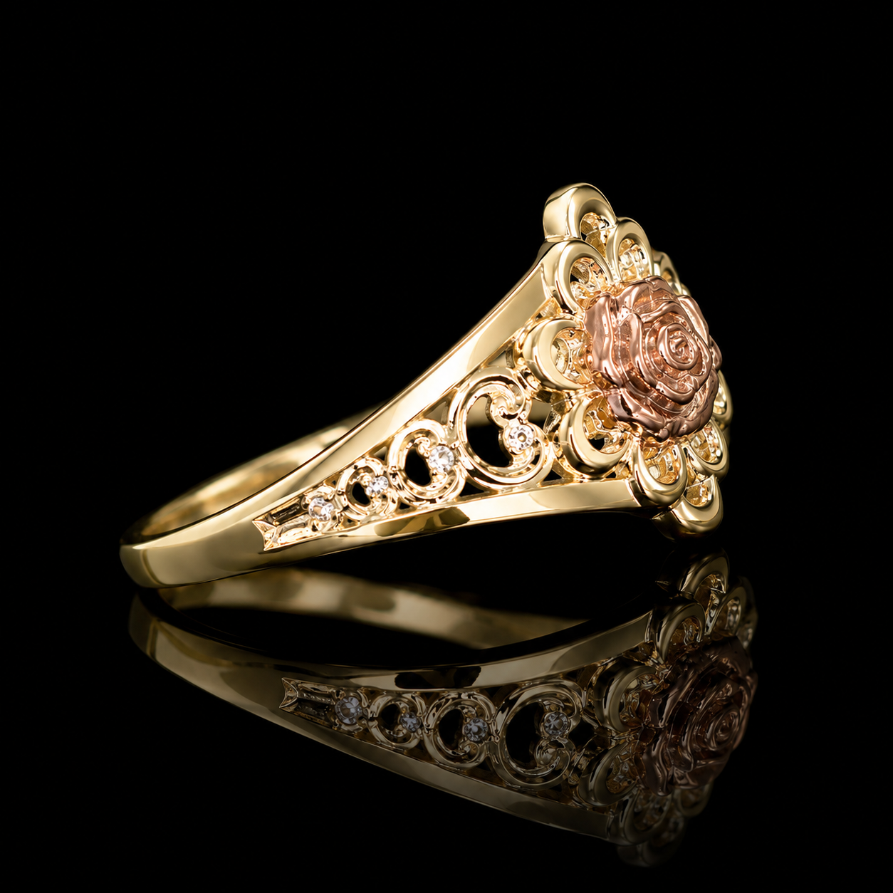 14K Gold Rose Blossom Ring