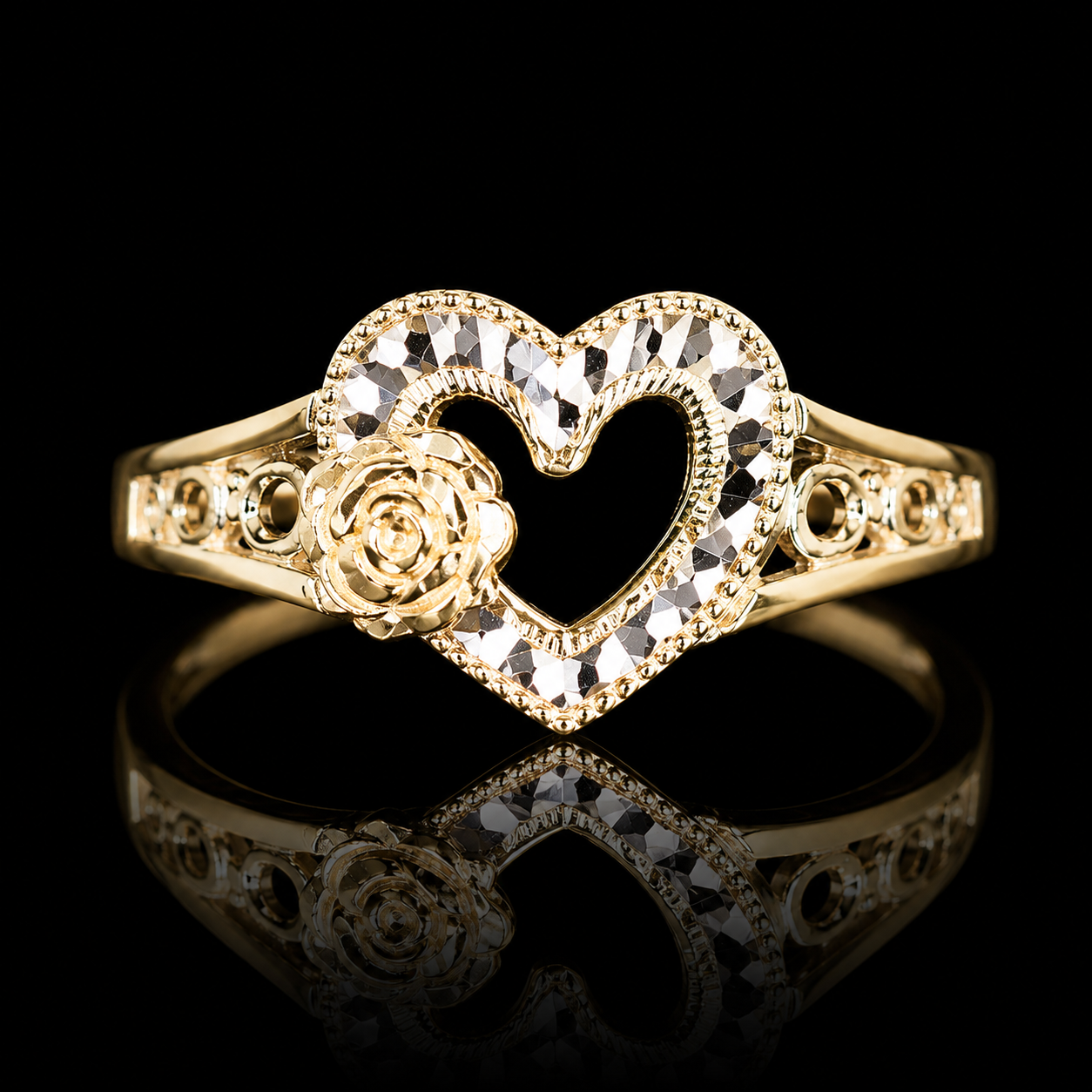 14K Gold Rose Heart Ring