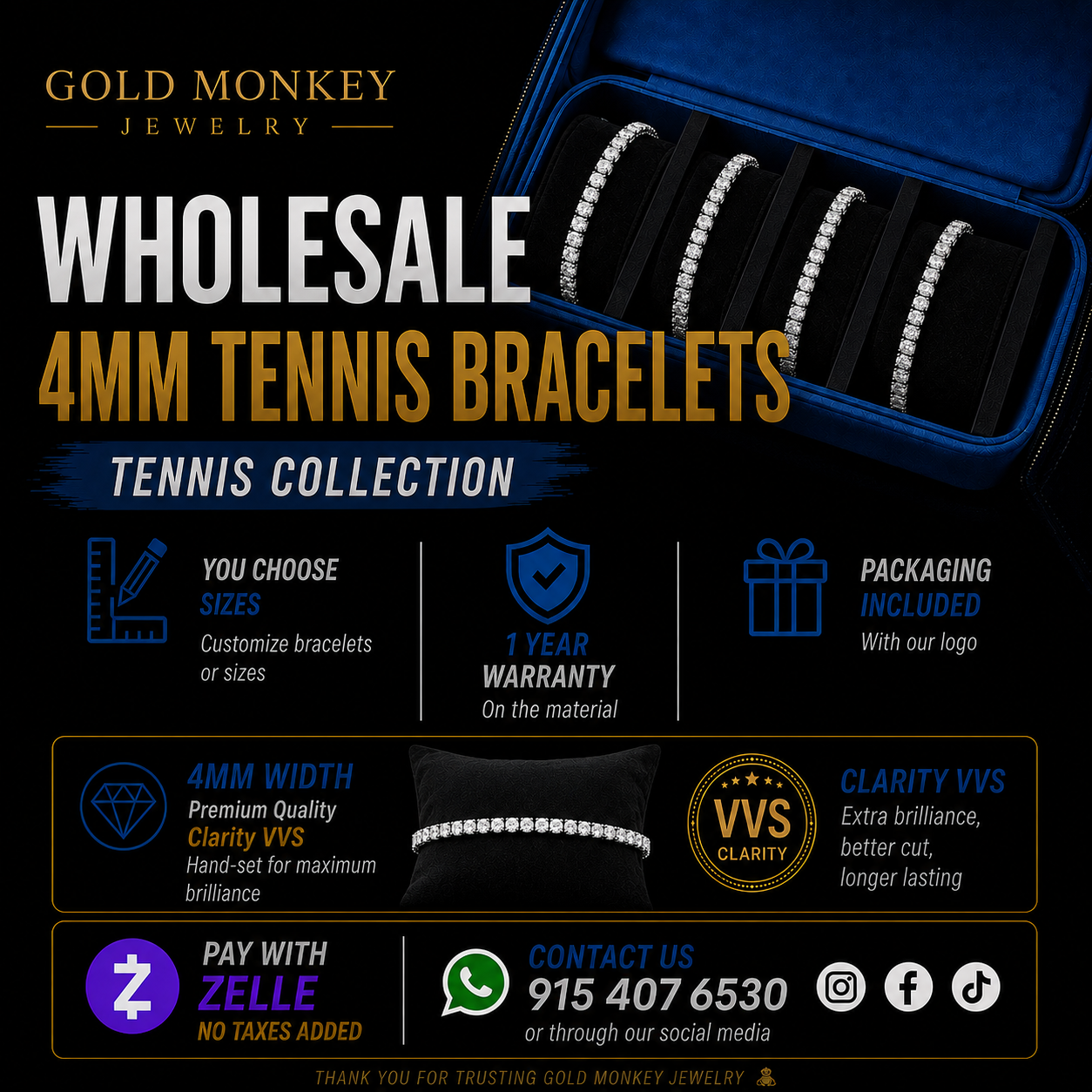 VVS Tennis Bracelet 4mm (Wholesale)