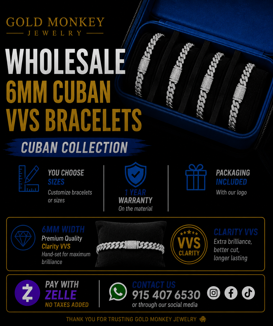 Cuban VVS Bracelet 6mm (Wholesale)