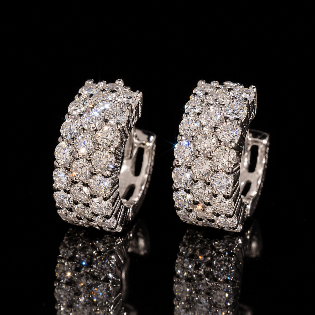 Triple Row VVS Hoop Earrings