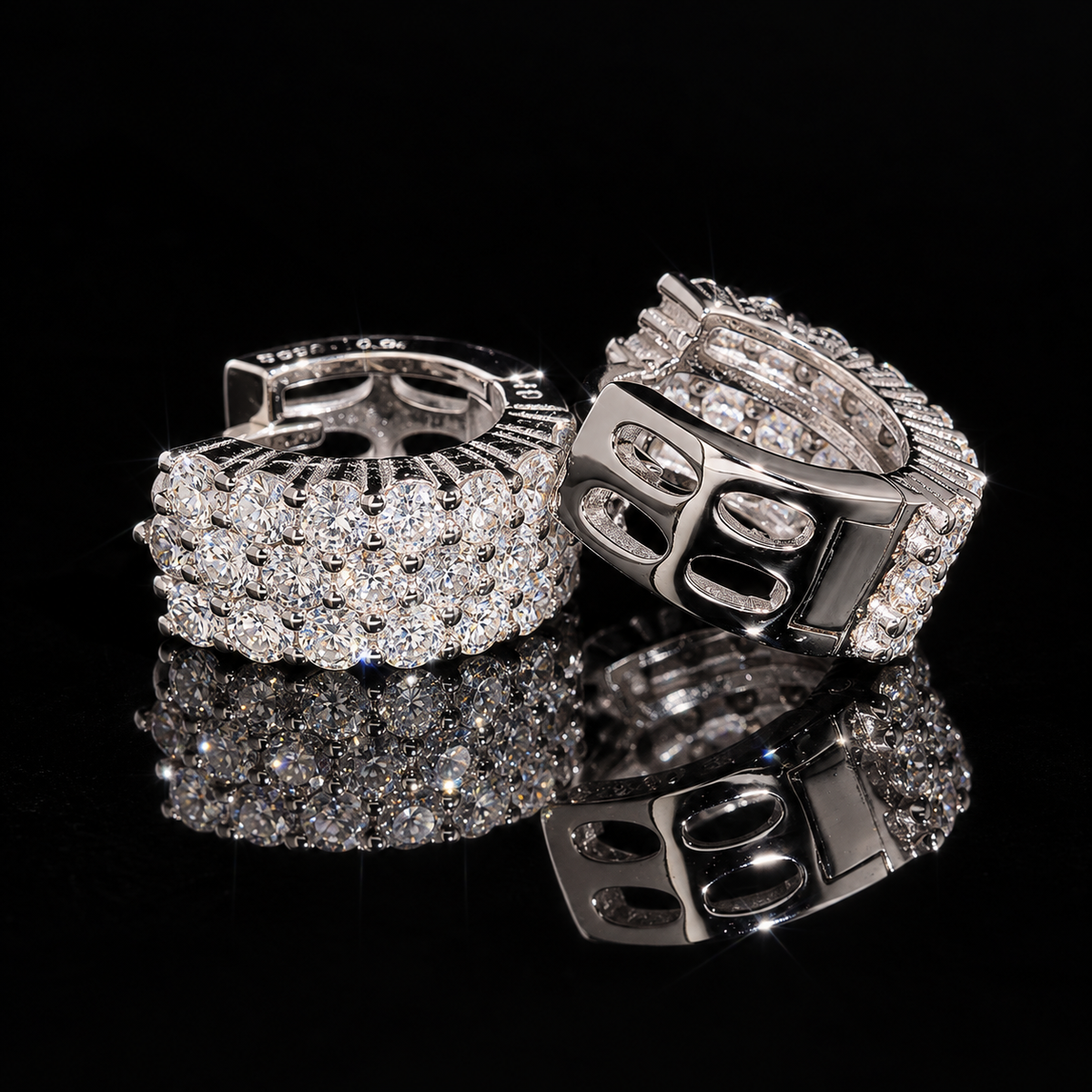 Triple Row VVS Hoop Earrings
