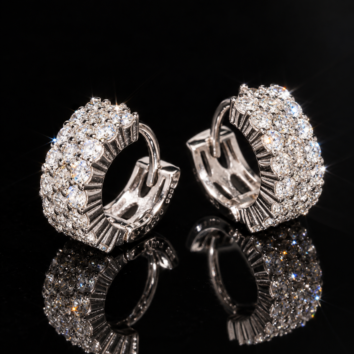 Triple Row VVS Hoop Earrings
