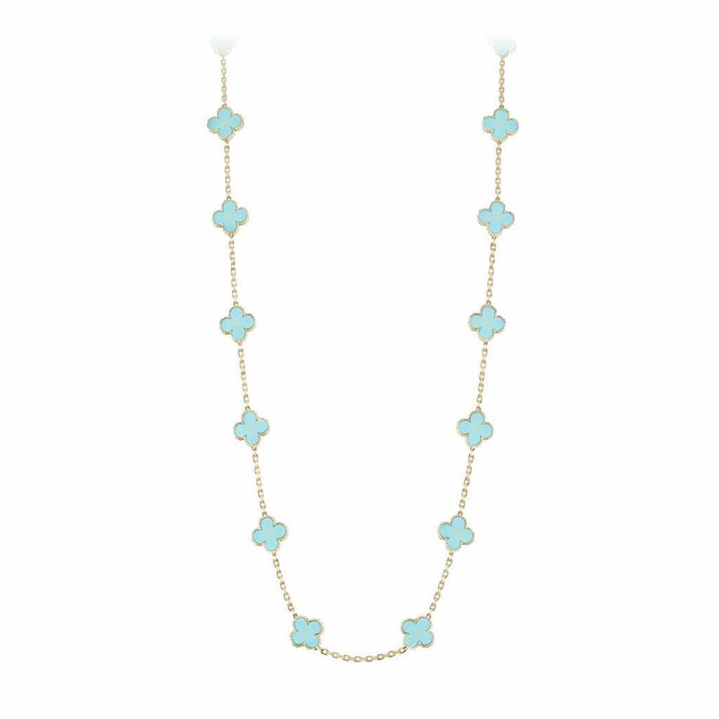 18K Gold Clover Long Leaf Necklace