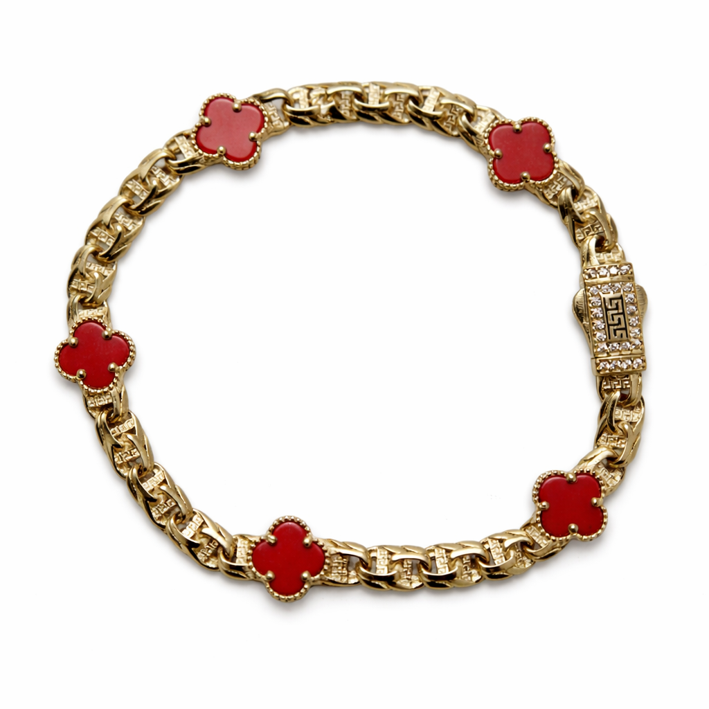 Pulsera de trébol chino de oro de 14 quilates (5 mm/9 mm)