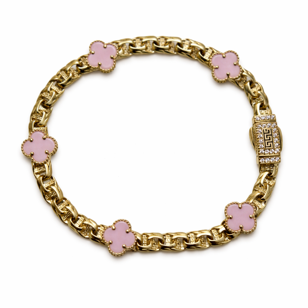 Pulsera de trébol chino de oro de 14 quilates (5 mm/9 mm)