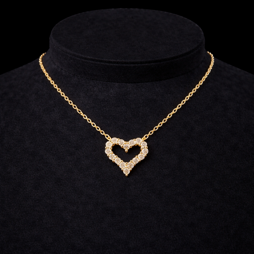 18K Gold Heart Natural Diamond Necklace