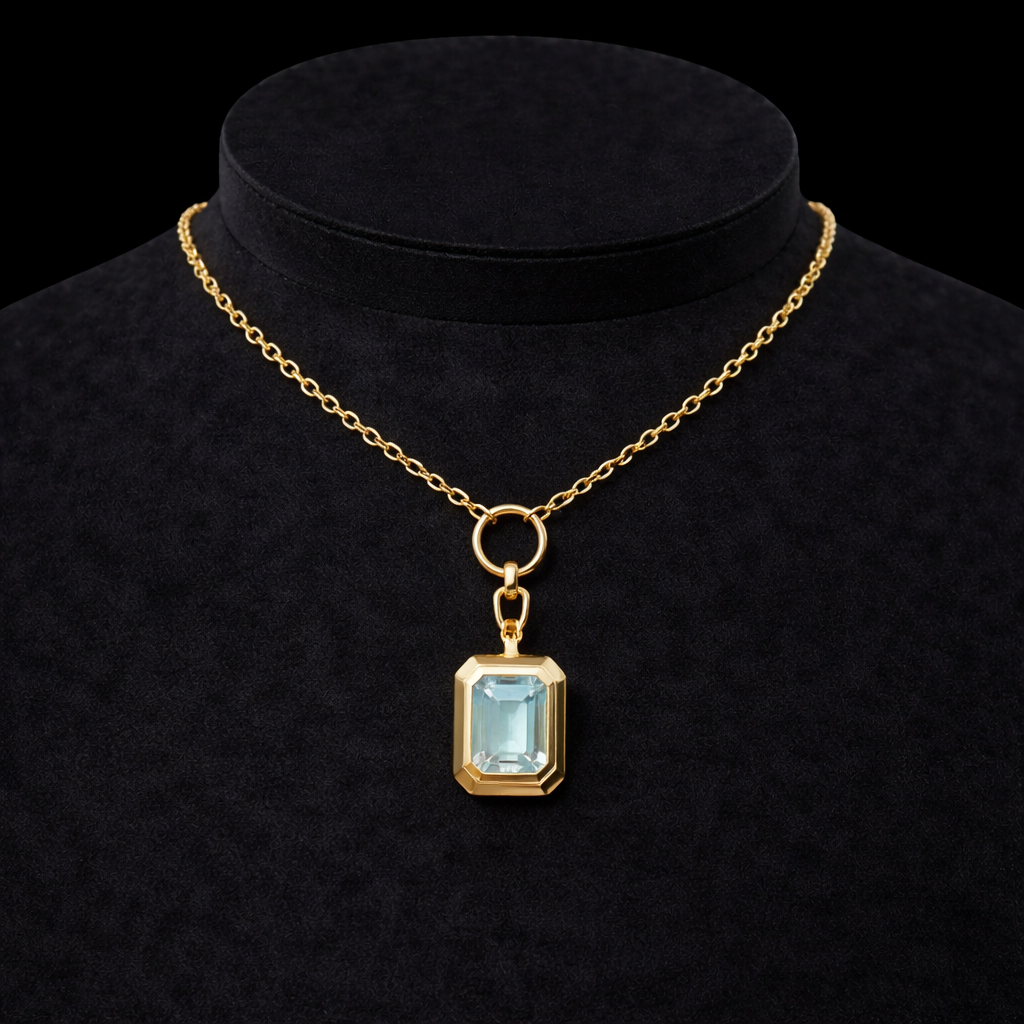 18K Gold Natural Diamond Aquamarine Necklace