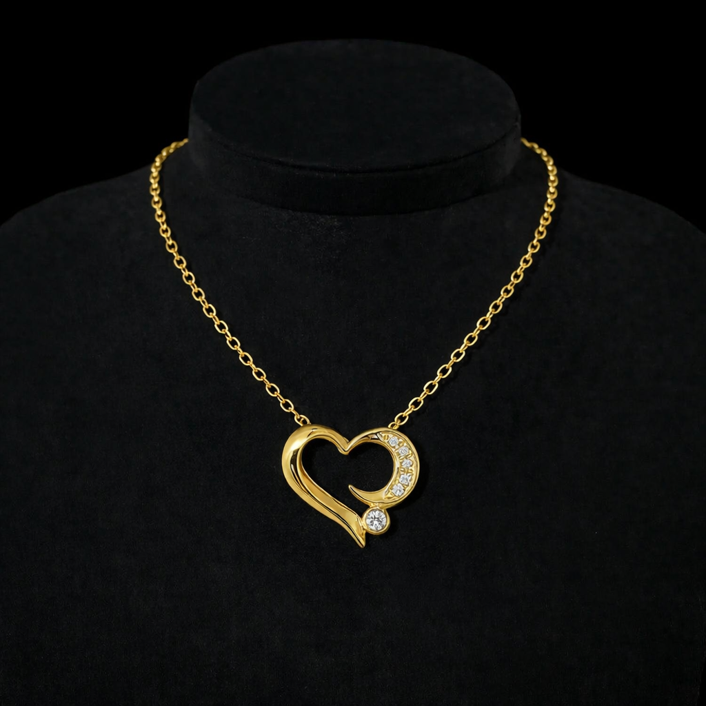 18K Gold Heart Natural Diamond Necklace