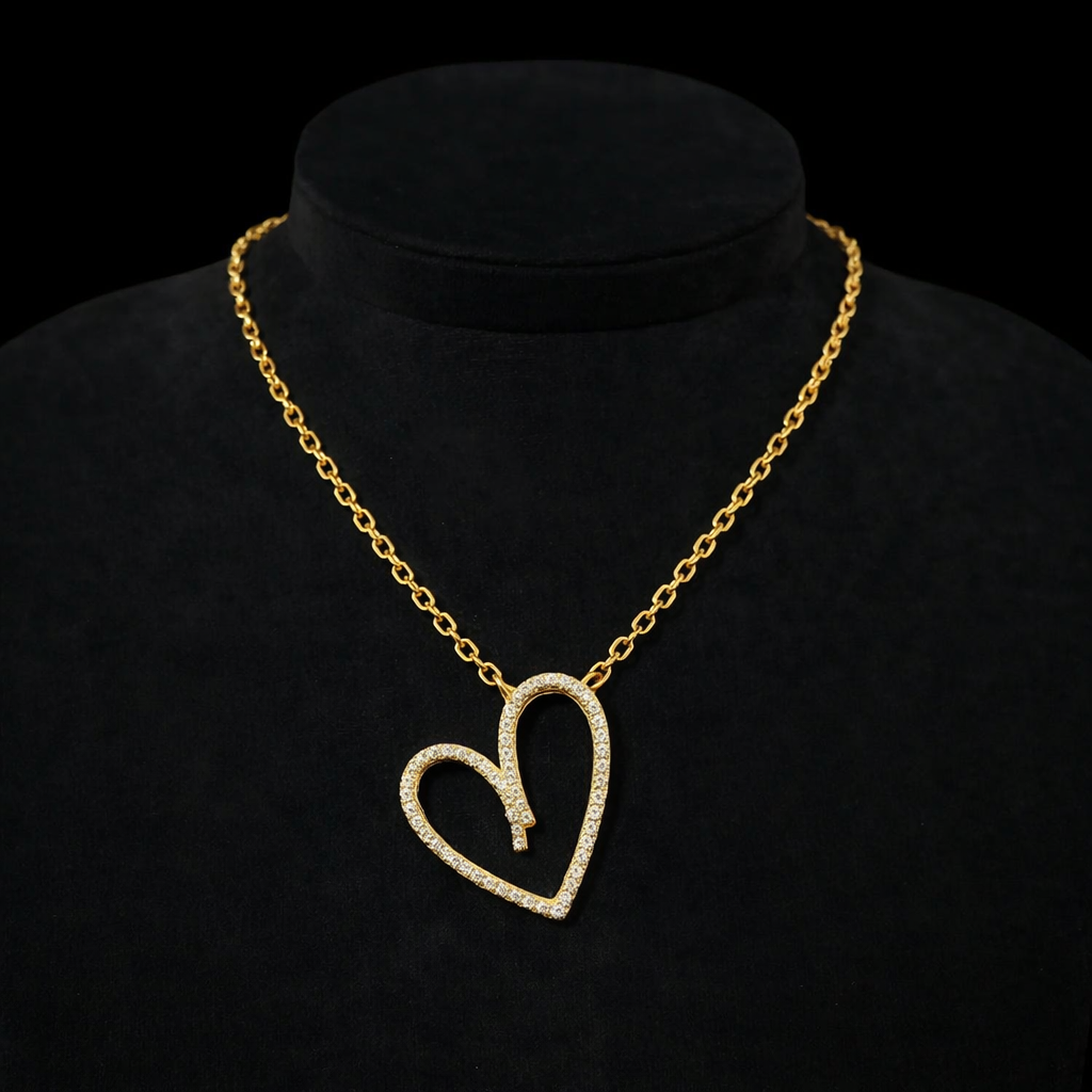 18K Gold Heart Natural Diamond Necklace
