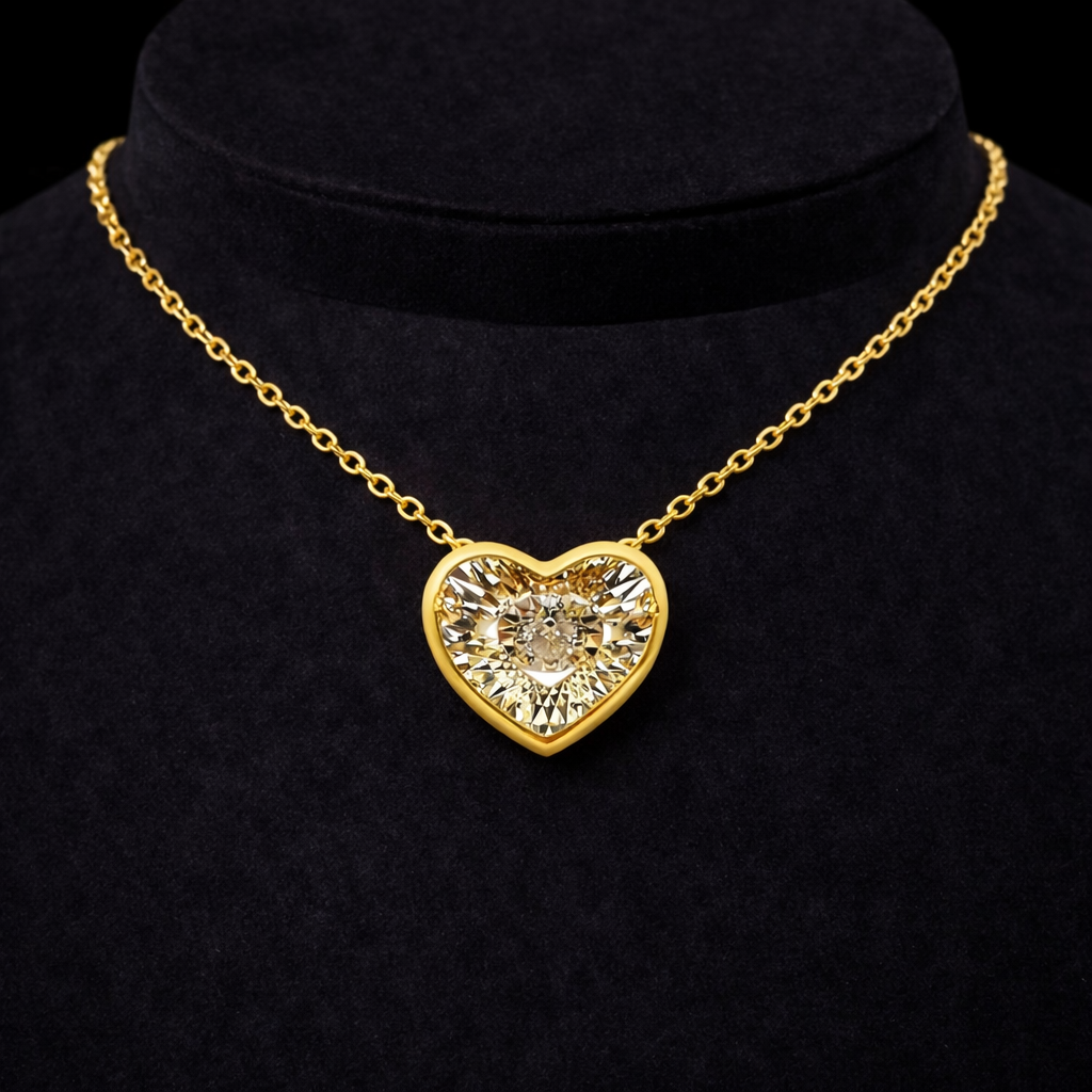 18K Gold Heart Natural Diamond Necklace