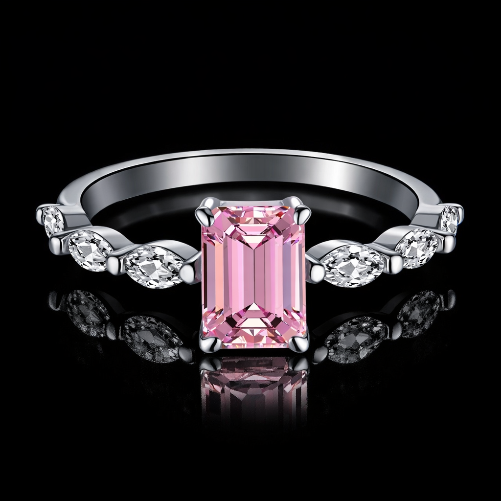 Pink Emerald Cut Diamond Ring