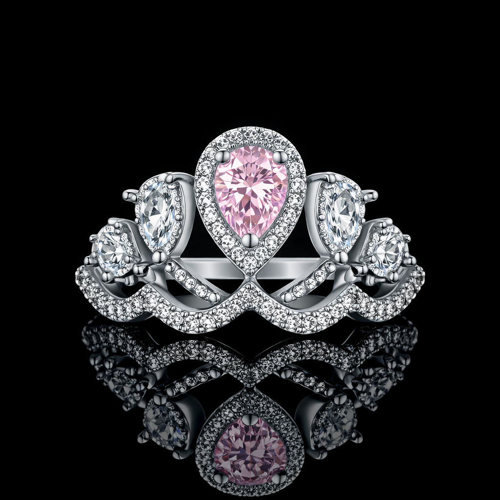 Crown Pink Pear Diamond Ring
