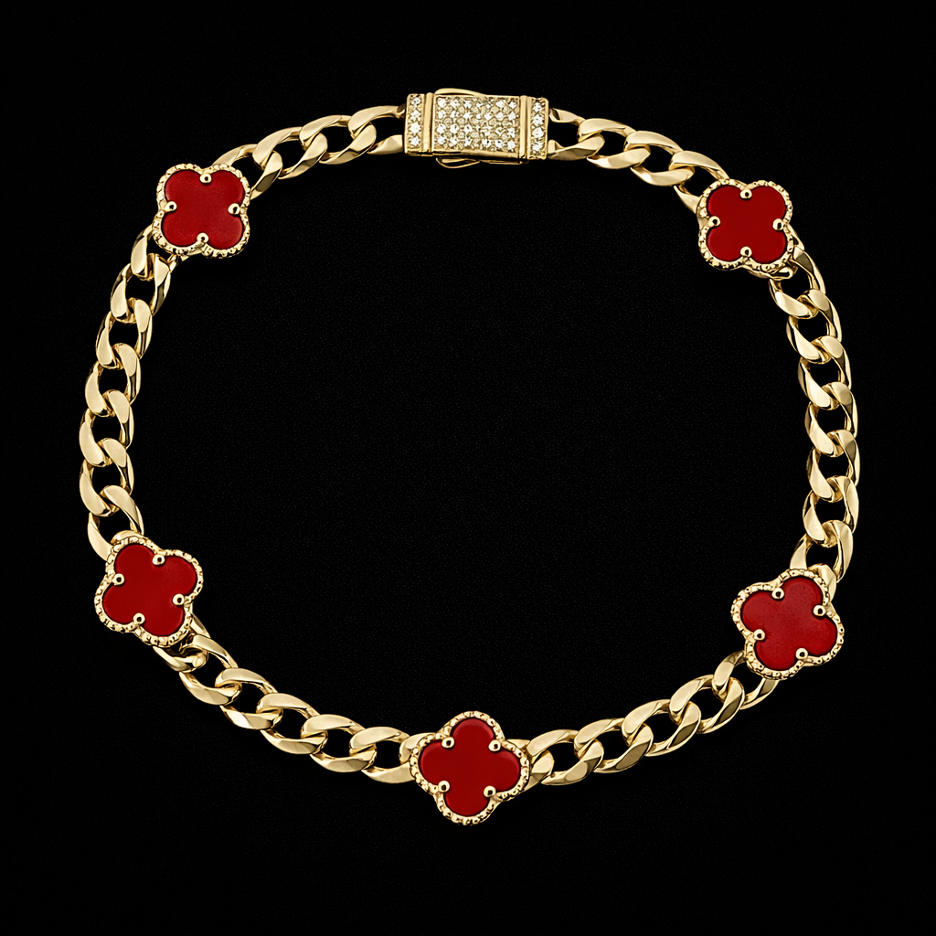 14K Gold Cuban Clover Bracelet (5mm / 9mm)