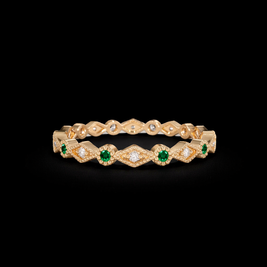 14K Gold Natural Diamond / Emerald Ring