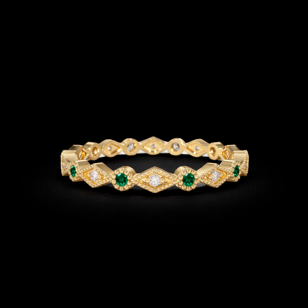 14K Gold Natural Diamond / Emerald Ring