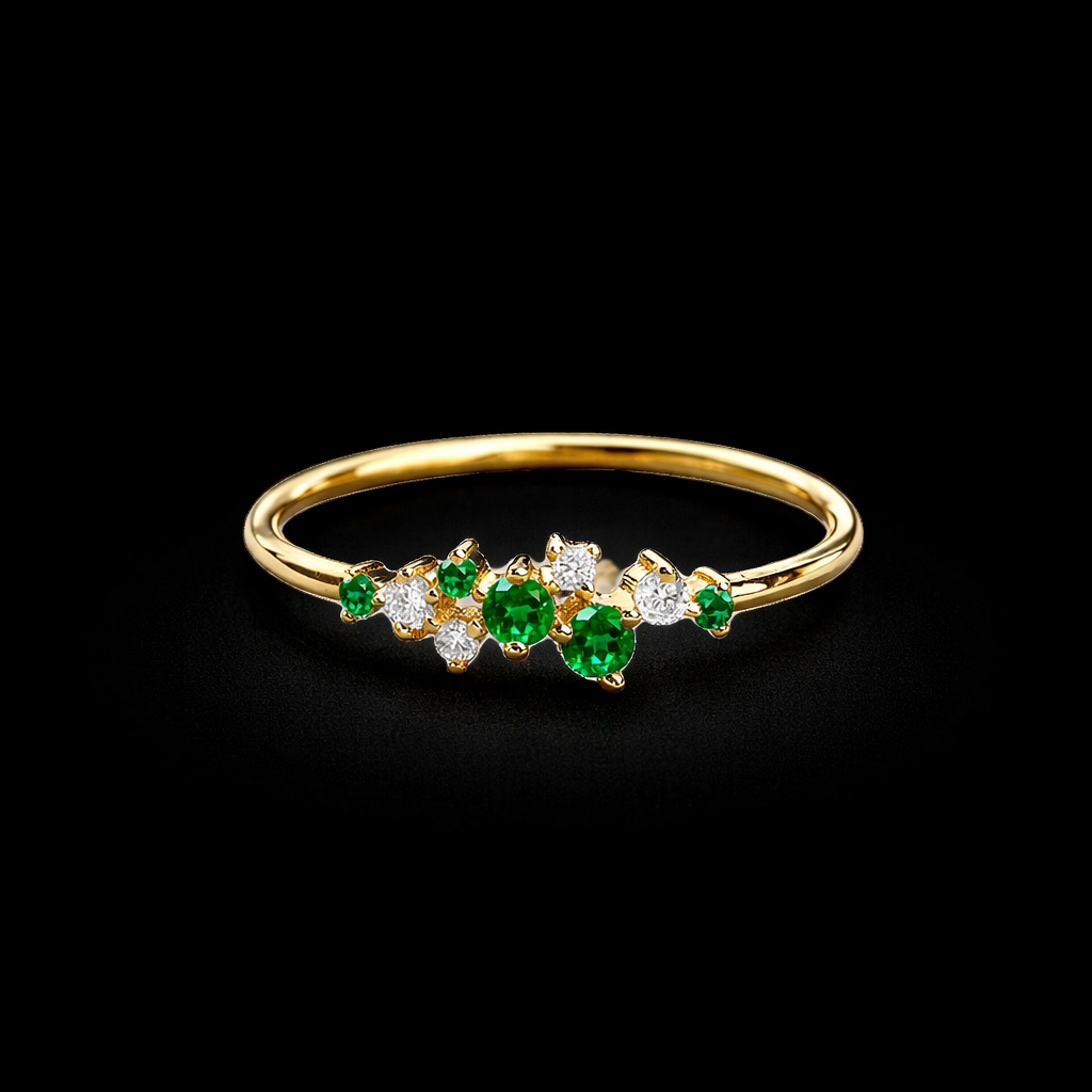 14K Gold Natural Diamond / Emerald Ring
