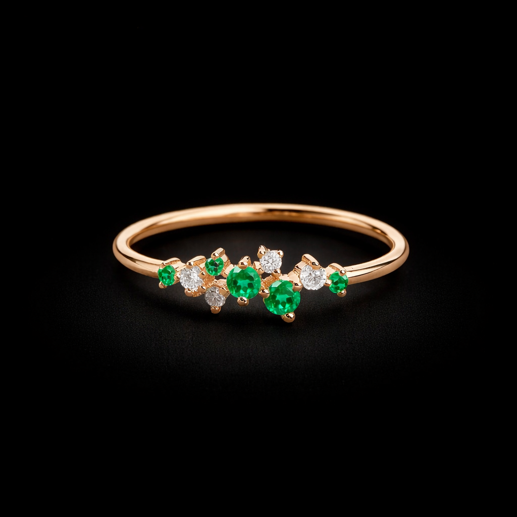 14K Gold Natural Diamond / Emerald Ring