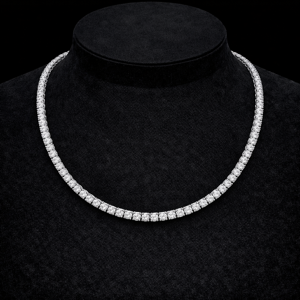 14K Gold Natural Diamond Tennis Necklace (3mm)