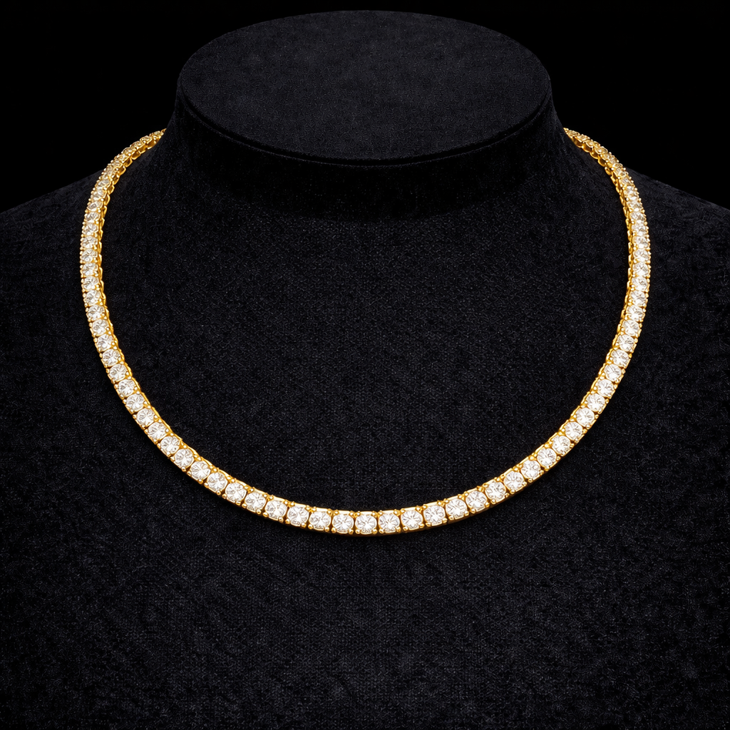14K Gold Natural Diamond Tennis Necklace (3mm)