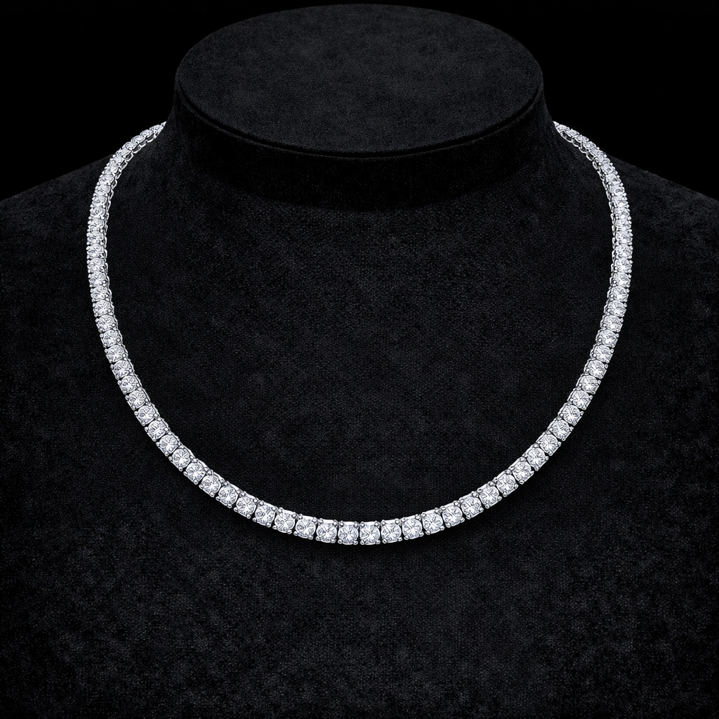 14K Gold Natural Diamond Tennis Necklace (4mm)