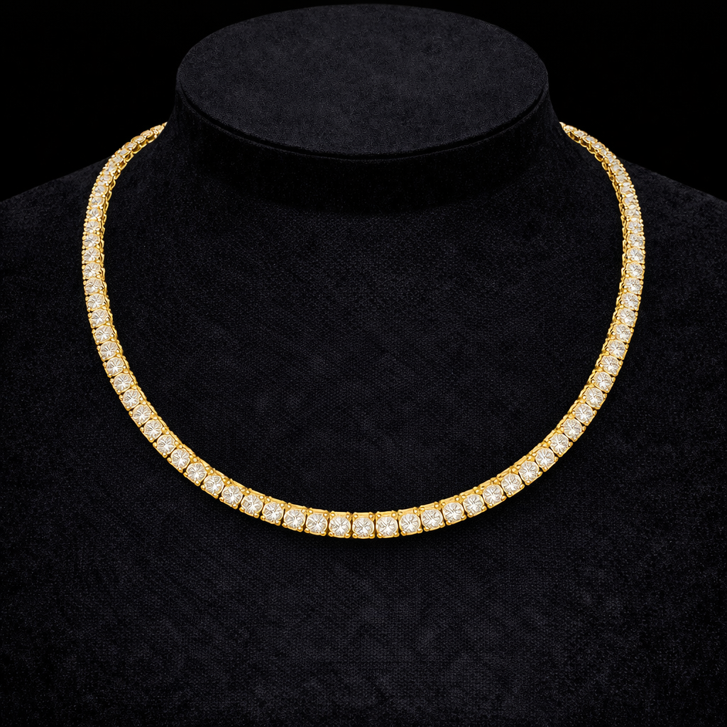 14K Gold Natural Diamond Tennis Necklace (4mm)