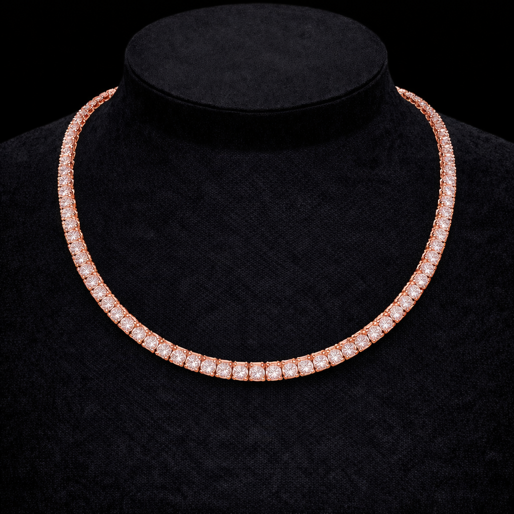 14K Gold Natural Diamond Tennis Necklace (4mm)