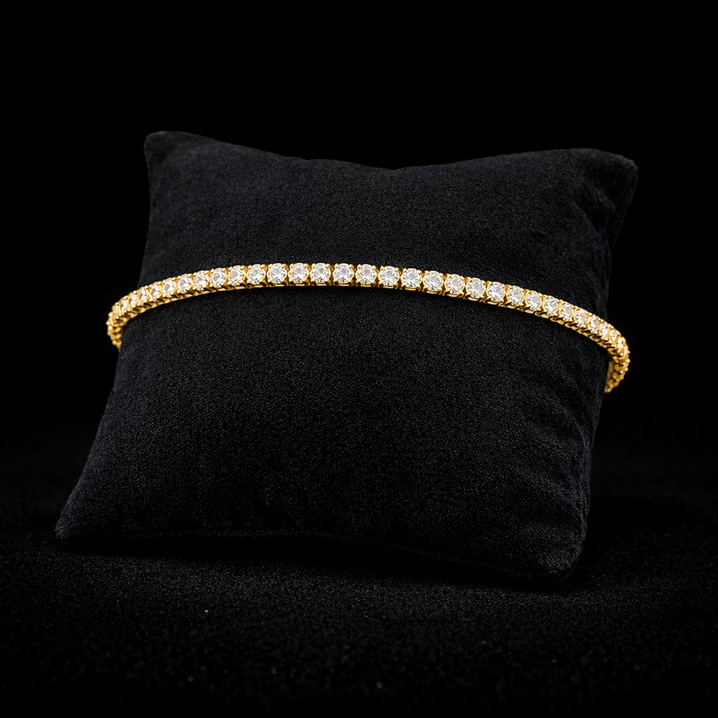 14K Gold Natural Diamond Tennis Bracelet (3mm)