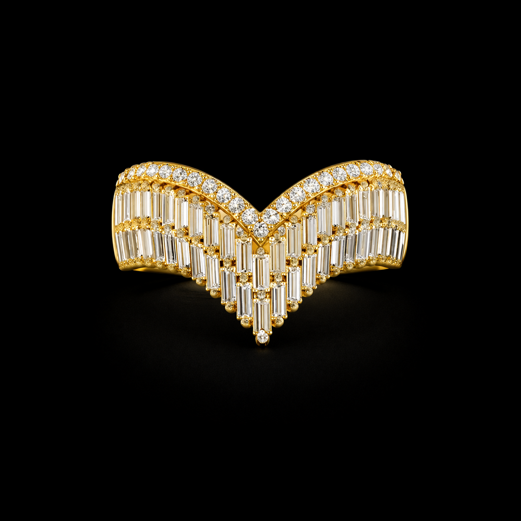 14K Yellow Round Natural Baguette Diamond Ring