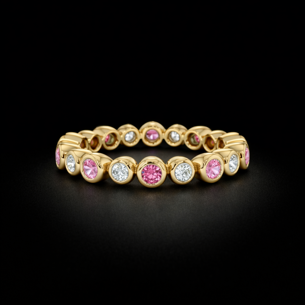 14K Gold Natural Pink Sapphire and Natural Diamond