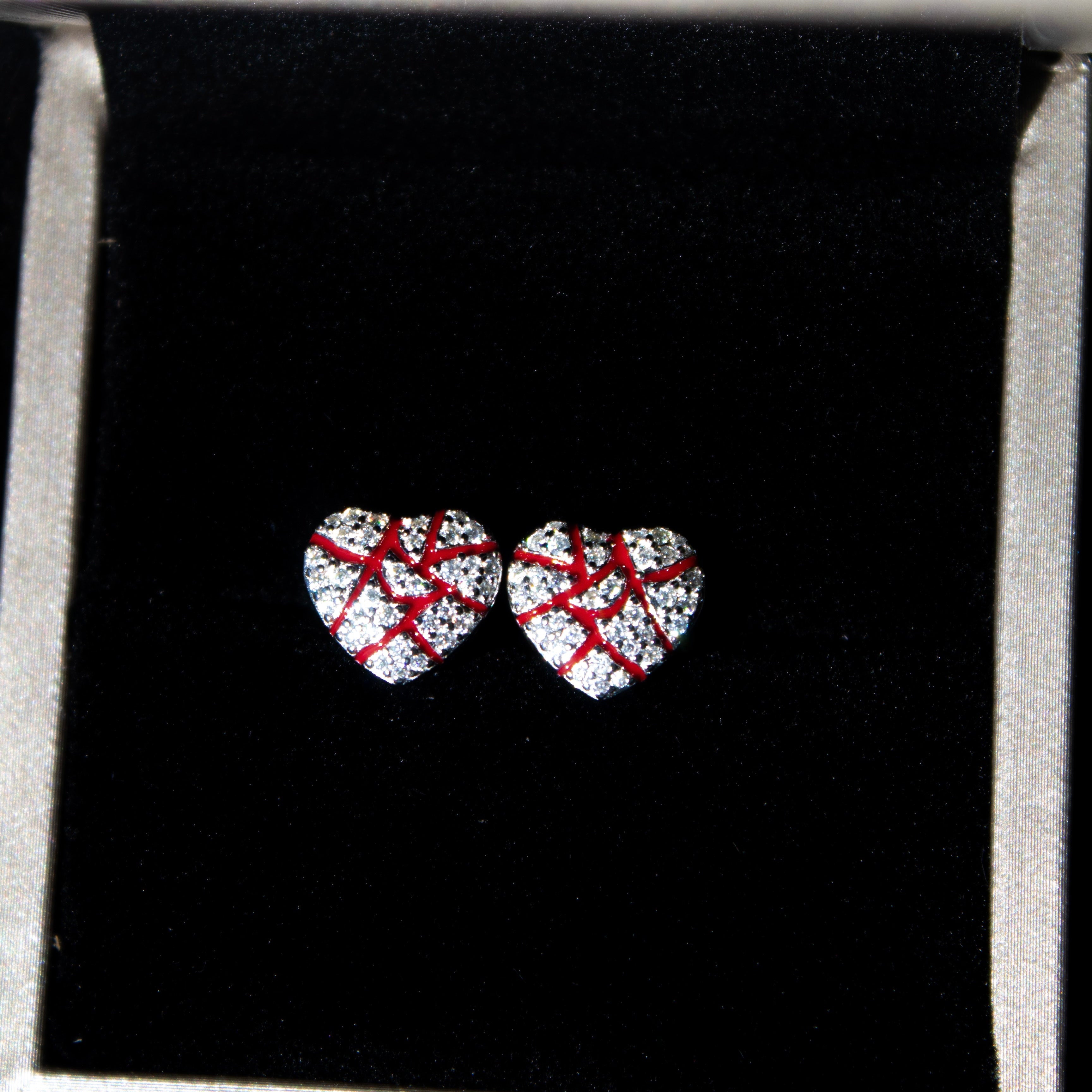 Heart Broken Red Enamel VVS Earrings Set